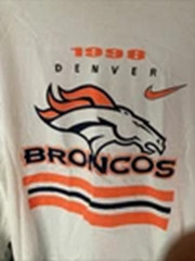 VTG Nike Denver Broncos Shirt Mens Large White Logo Pro Line Ringer NFL 1998