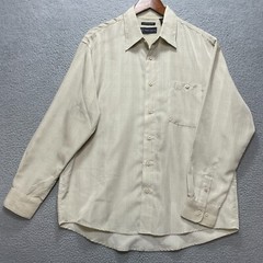 R&R CASUALS Button Up Shirt Mens Large Beige Luxury Microfiber Soft Poly