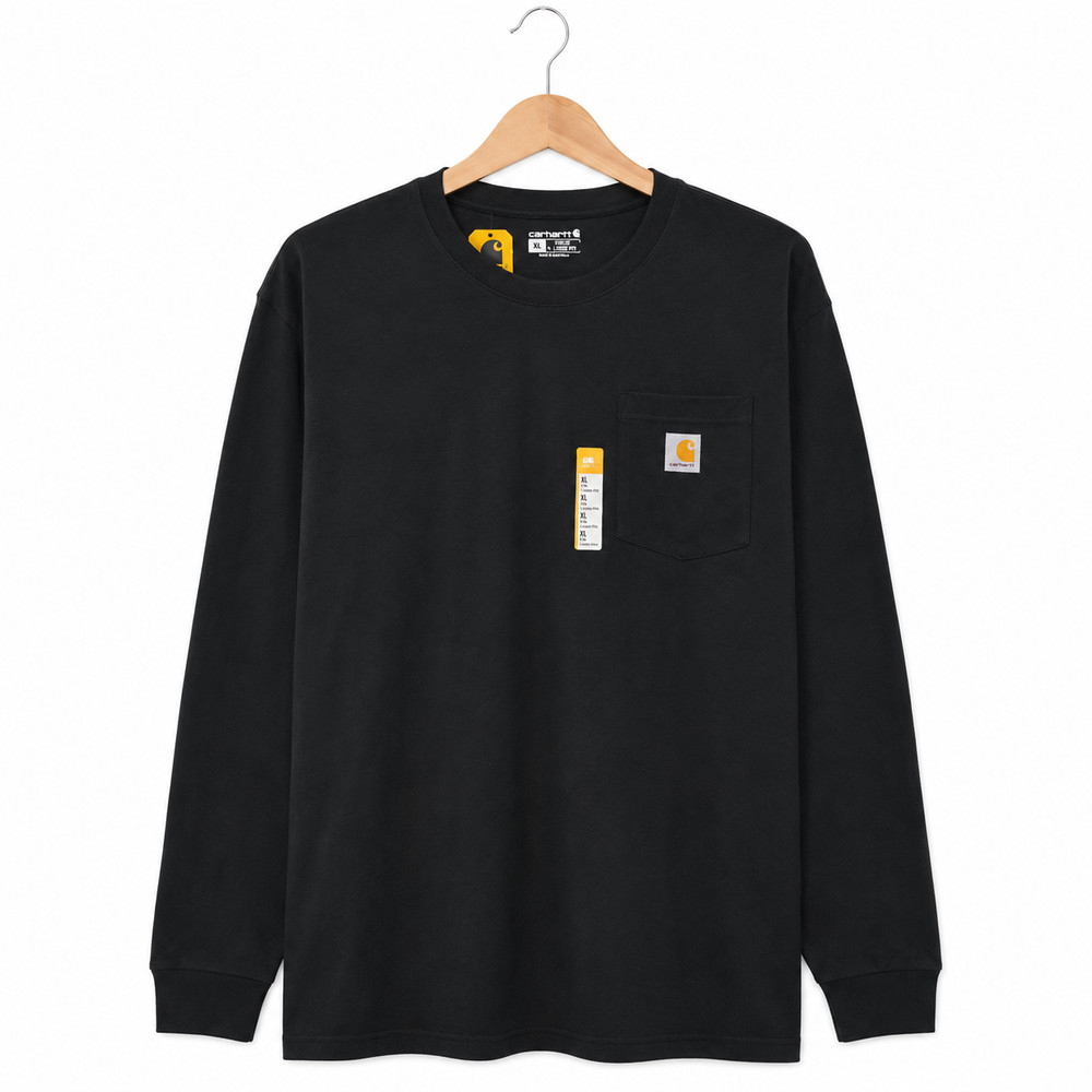 Carhartt Tee Mens XL Tall Black Loose Fit Heavyweight Long Sleeve Pocket NWT