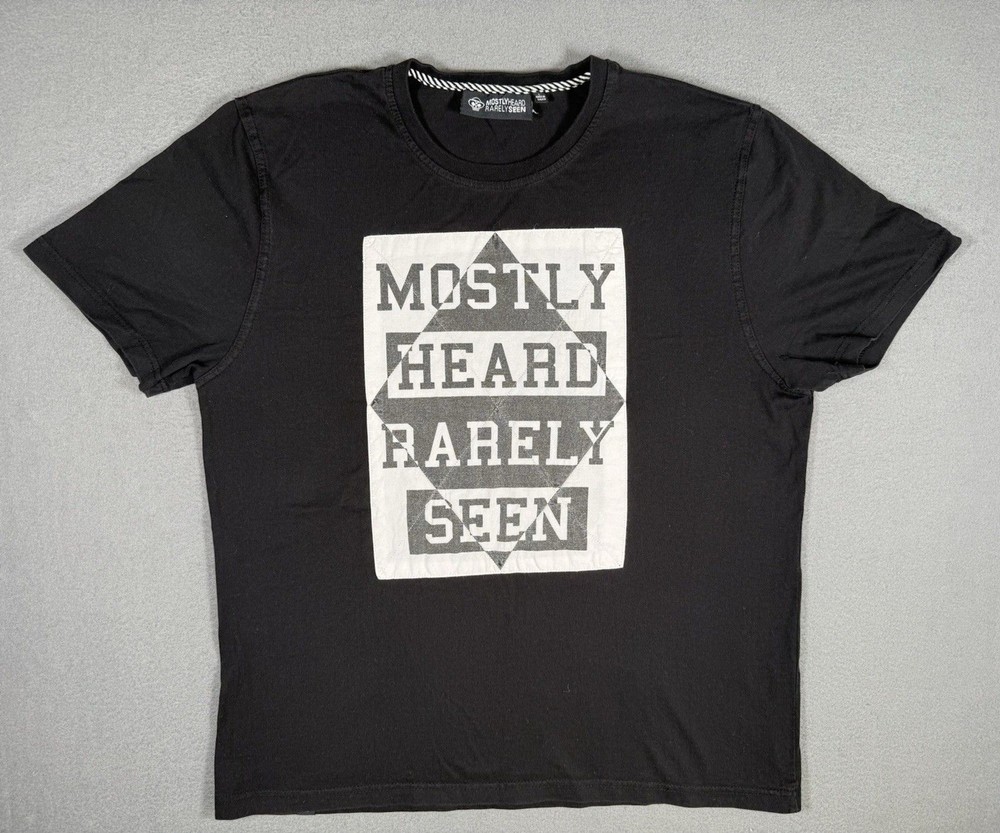 Mostly Heard Rarely Seen Quilted Patch Typography T Shirt Black Size Large #0026