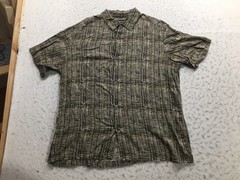 Claiborne Button Shirt Mens XL Beige Brown Geometric Striped Wavy Short Sleeve