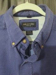 Ariat Pro Series Mens XL Blue Dot Button Up Shirt Long Sleeve Cotton Blend