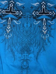 Y2K Cybergoth Affliction Style Cross Shirt Blue Size Large
