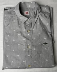 Lacoste LIVE Shirt Mens Medium Gray Triangle Print Button Up Cotton