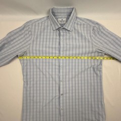 Mizzen+Main Mens Large Trim Fit Performance Plaid Dress Shirt Blue White Red
