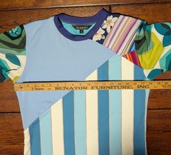 Zero Waste Daniel ZWD Blue Striped Floral Performance Stretch T-Shirt Size Small