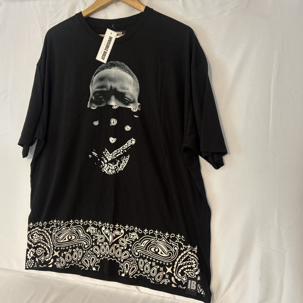 NWT Invisble Bully Biggie Smalls Graphic Oversized Tee Black&White 2XL Hip Hop