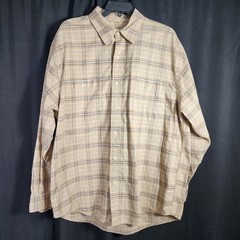 Eddie Bauer Mens Plaid Long Sleeve Button Up Shirt L G Tan Blue Casual
