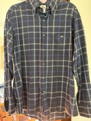 Vintage Lacoste Shirt 42 Made In France 100% Cotton Plaid Button Down Blue Mens