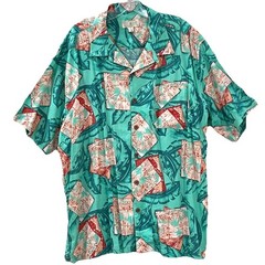 Ocean & Coast Men’s Hawaiian Shirt XL Green Button-Up S/Sleeve Marlin Palm Tree