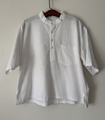 Men’s White Hand Woven 100% Cotton Short-Sleeve Mandarin Collar Shirt