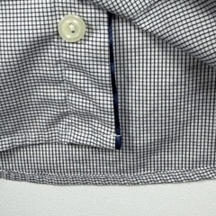 ETON Men Dress Shirt 15.5 Slim Fit Twill Cotton Micro Check Patterned Navy White
