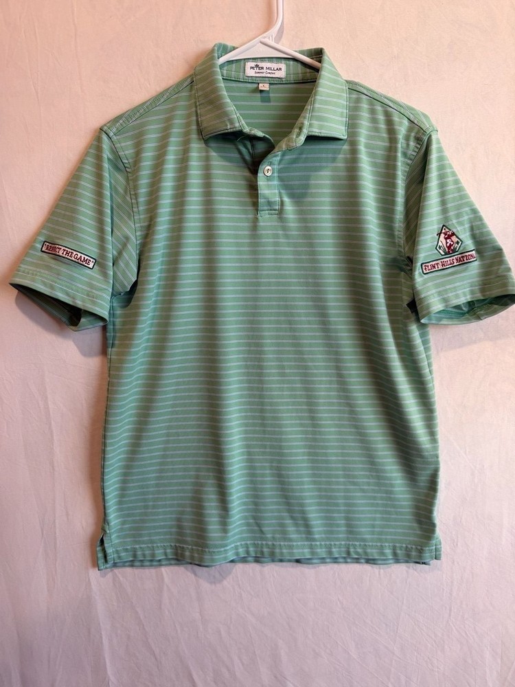 Peter Millar Seaside Wash Green Stripe Short Sleeve Golf Polo Shirt Size: Medium