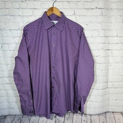 Eton Slim Fit Signature Twill Gingham Shirt Mens 16 41 Purple Navy Check