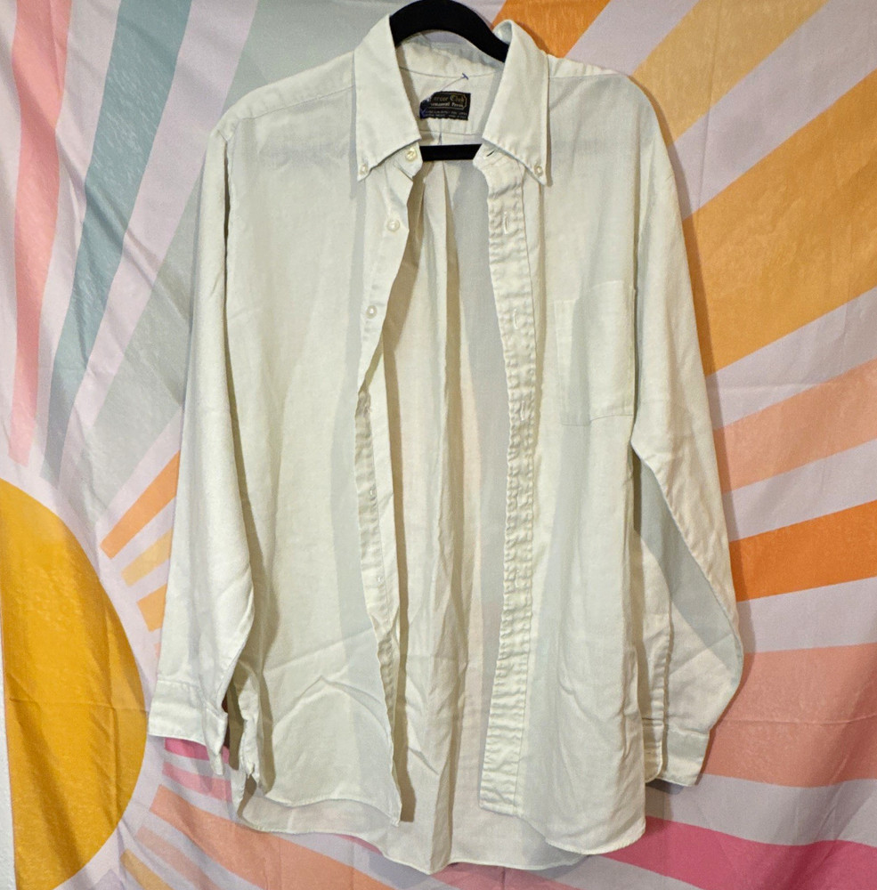 Porter Club Men’s L Beige Solid Woven Long Sleeve Button-Up Shirt Pocket