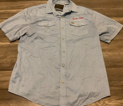 HOWLER BROTHERS WESTERN PEARL SNAP SHORT SLEEVE CHAMBRAY SHIRT ( MENS L )