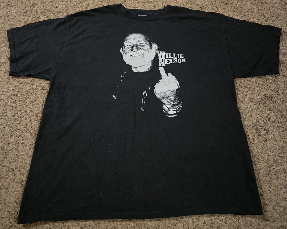 Willie Nelson Shirt Mens XL Black Zion Rootswear Vintage Middle Finger Tee