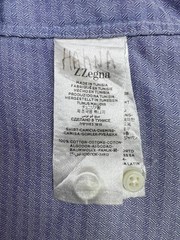 Z Zegna Dress Shirt Mens 16 32/33 Blue Herringbone Silver Line Slim Fit LS