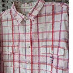 Nautica Button Down Shirt Pink Red White Plaid Island Supply Mens XL Sea Voyage