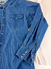 Cumberland Outfitters Pearl Snap Blue Western Shirt Mens XLT [ 51in Chest 35L ]