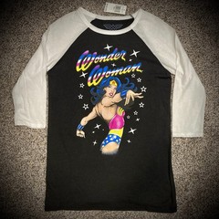 WONDER WOMAN RAGLAN T-SHIRT soft stretch fit black white dc UNISEX ADULT SMALL