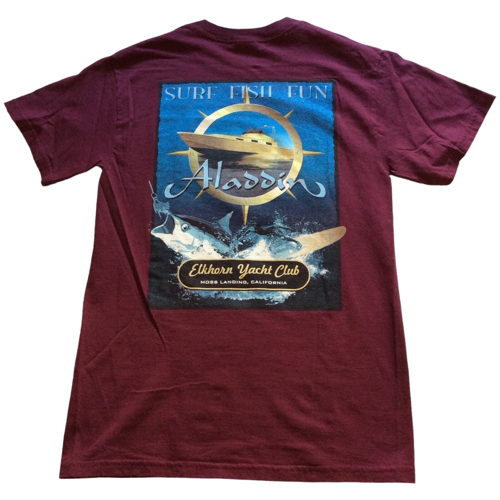 Aladdin Crew Elkhorn Yacht Club Moss Landing California T Shirt Small Burgundy