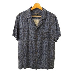 John Varvatos Blue Leopard-Print Short Sleeve Button-Down Shirt