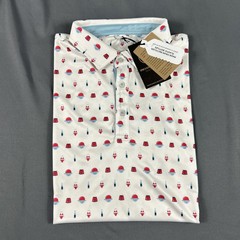Swannies Golf Shirt Polo Quaid Print Medium White Polyester NWT MSRP $80