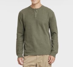 Goodfellow & Co Mens Green Long Sleeve Henley