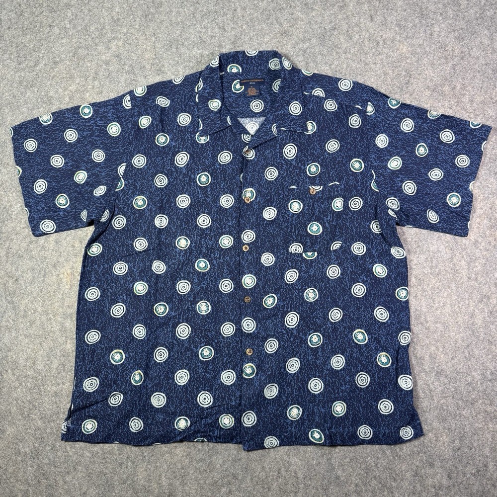 Gordon Clothing Co Tiki Print Short Sleeve Hawaiian Shirt Men’s Sz XL Navy Blue