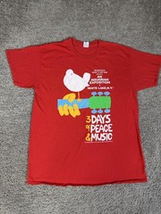 Woodstock Shirt Mens L Red 3 Days Of Peace And Music 60s Print Short Sleeve