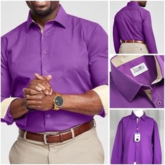 TAYION BY MONTEE HOLLAND XL MEN LONG SLEEVE PURPLE GOLD MEN DRESS SHIRT NEW NWT