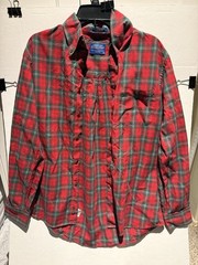 Pendleton Red Green & White Plaid Flannel Shirt Size M Pima Cotton, Merino Wool