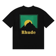 Men Women RHUDE Print Letter Sunset Cotton Short Sleeve POLO Loose T-Shirt S-2XL