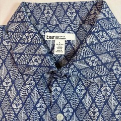 Bar III Men’s Long Sleeve Button Down Shirt Blue White Geometric Leaf Size Large