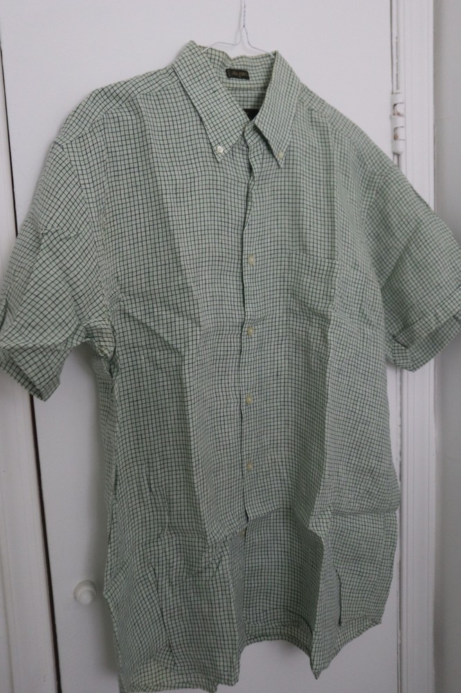 Orvis Pure Linen Short Sleeve Button Down Shirt Men’s XL Green/ White Check