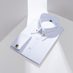 Mens Dress Shirts Luxury Business French Cuff Bamboo Formal Wedding Shirts Tops