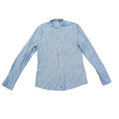ASOS Mandarin Collar Striped Shirt Mens Medium Gray White Button Up Long Sleeve