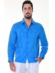 Bohio Linen Cuban Guayabera Shirt for Men- Royal Traditional 4 Pocket -MLS501