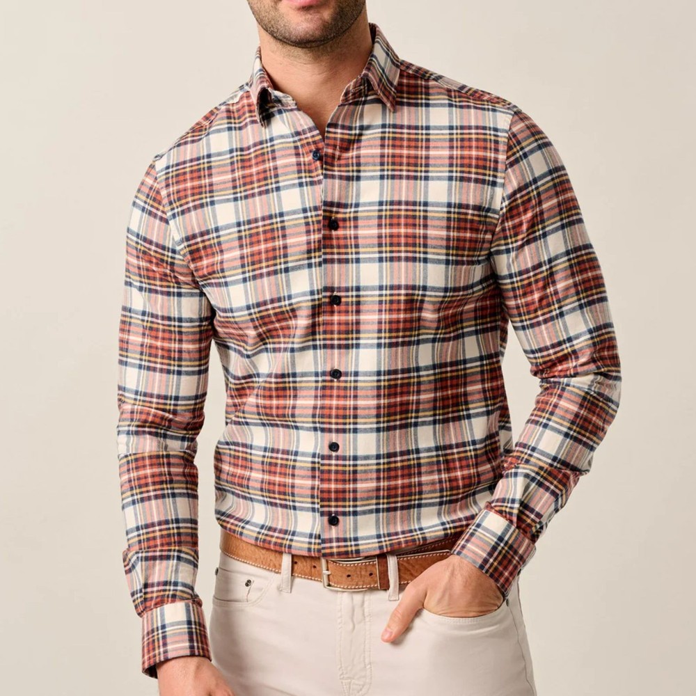 Men’s johnnie-O KNICK Performance Flannel Button-Up Shirt in Pumpkin Plaid Small