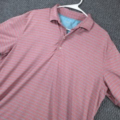 Johnnie-O Performance Golf Polo Shirt Mens L Salmon Striped Stretch Brookside GC