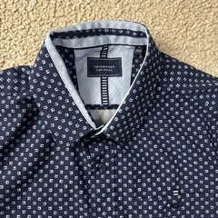 7Diamonds Button Up Shirt Men’s Small Navy Blue 4 Way Stretch Short Sleeve