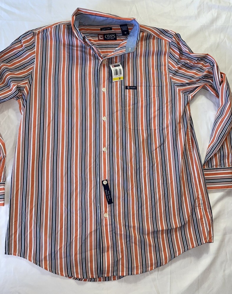CHAPS Mens Striped Cotton /poly Dress Shirt Size M Easy Care New NWT