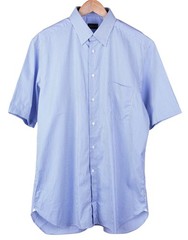 Ermenegildo Zegna Blue White Stripe Cotton Button Down Short Sleeve Shirt XL