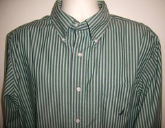 NAUTICA: Men’s Classic Fit Green Stripped Shirt with Button-Down Collar