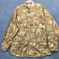 Columbia PHG Shirt Mens XL Extra Large Brown Hunting Gear Deer Fish Bird Print