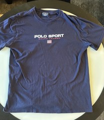 Vintage 90s Polo Sport Ralph Lauren Spell Out USA Flag Logo T Shirt Lo Life VTG
