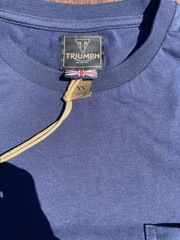 Triumph Motorcycles Newlyn Back Print Pocket T Shirt Mens XS Navy Blue Cotton