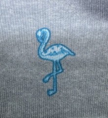 Johnnie-O Polo Shirt Mens L Gray Flamingo Print Beau Rivage Embroidered Stretch