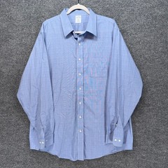 Brooks Brothers Button Down Shirt Mens 17.5 Blue Plaid Regent Non-Iron Business
